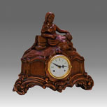 Mantel clock, Art.324/1 walnut, hand-curved - Parigina style - with white dial - Bim-bam melody with on bells